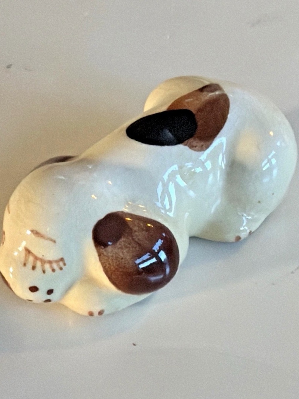 Vintage Spotted White Ceramic Puppy Dog Figurine Beagle Spaniel